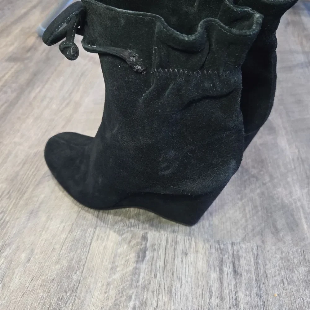 🐢 Kate Spade Black Suede Ankle Tie Boots Women’s Size 7.5